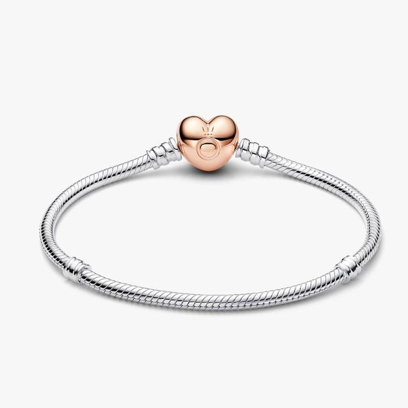 Pandora Moments Heart Clasp Snake Chain Bracelet Size 7.5 Wrist Size 6.7 in - Picture 2 of 7